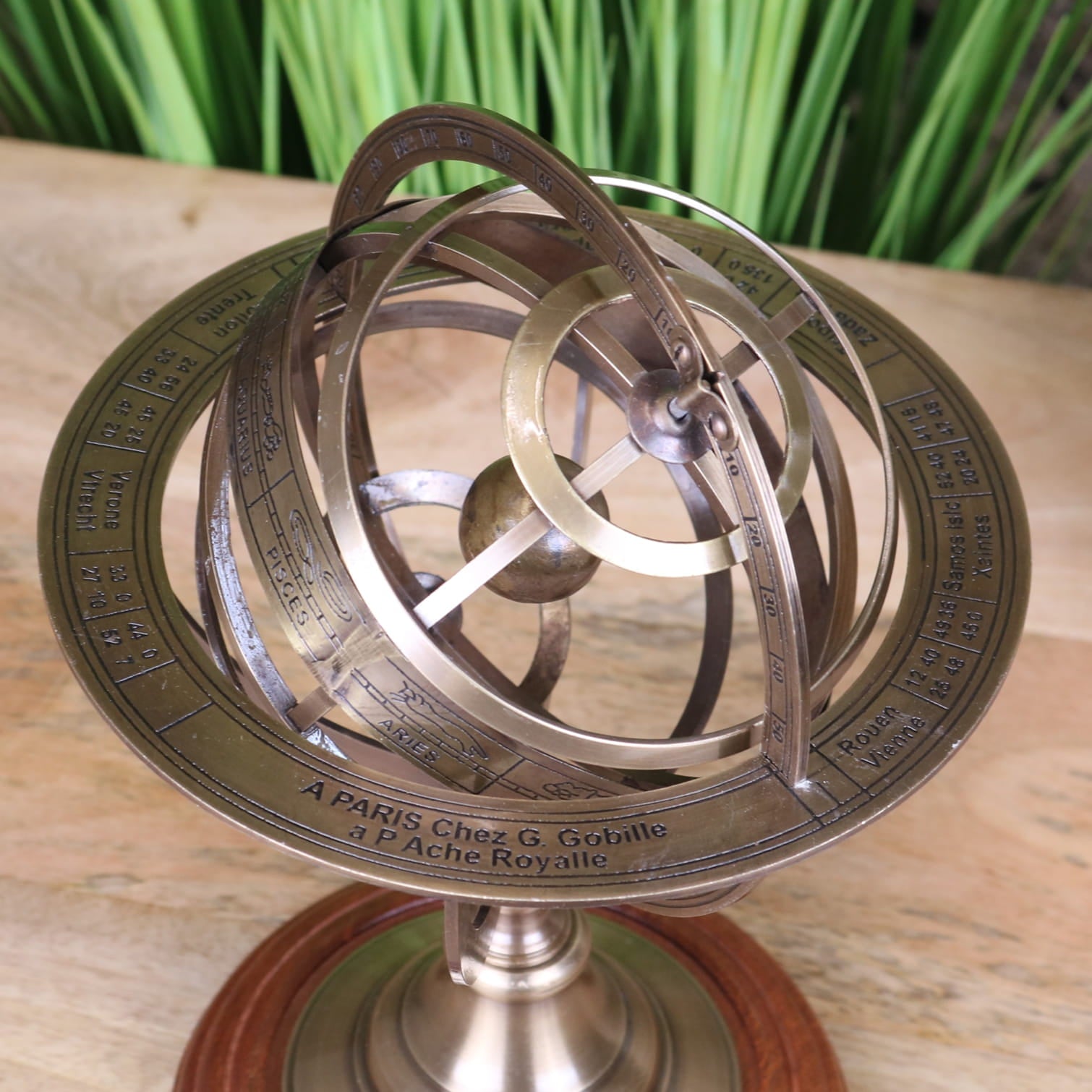 Ponnur Brass Armillary Sphere Large Desk Ornament 30cm - Top View