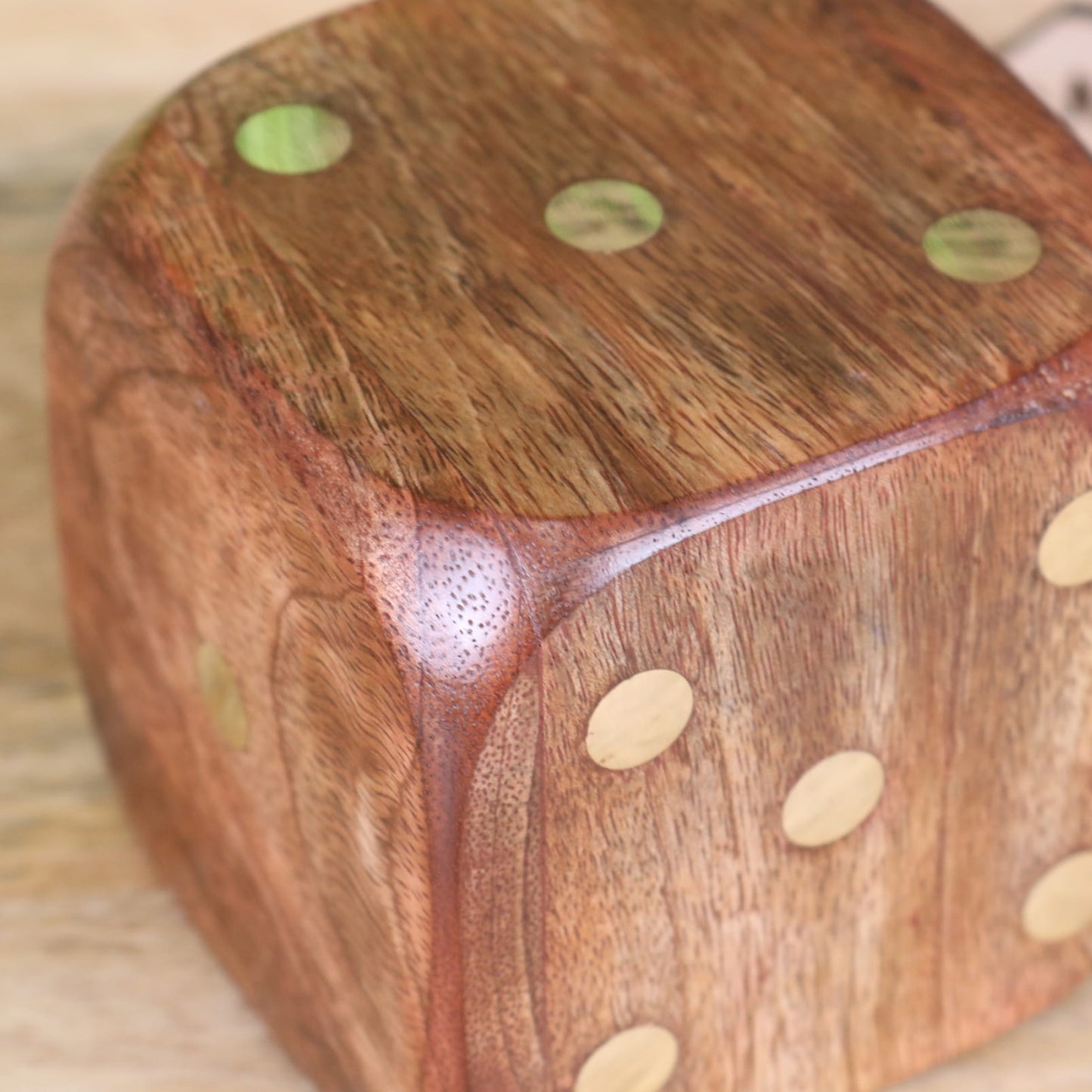 Aravali Large Wooden Dice 8cm - Closeup of Corner