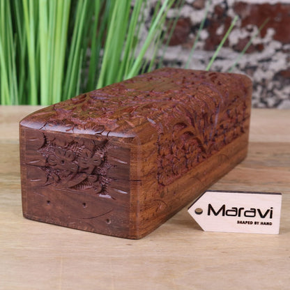 Daipur Sheesham Wood Pen Box Hand Carved - Side View