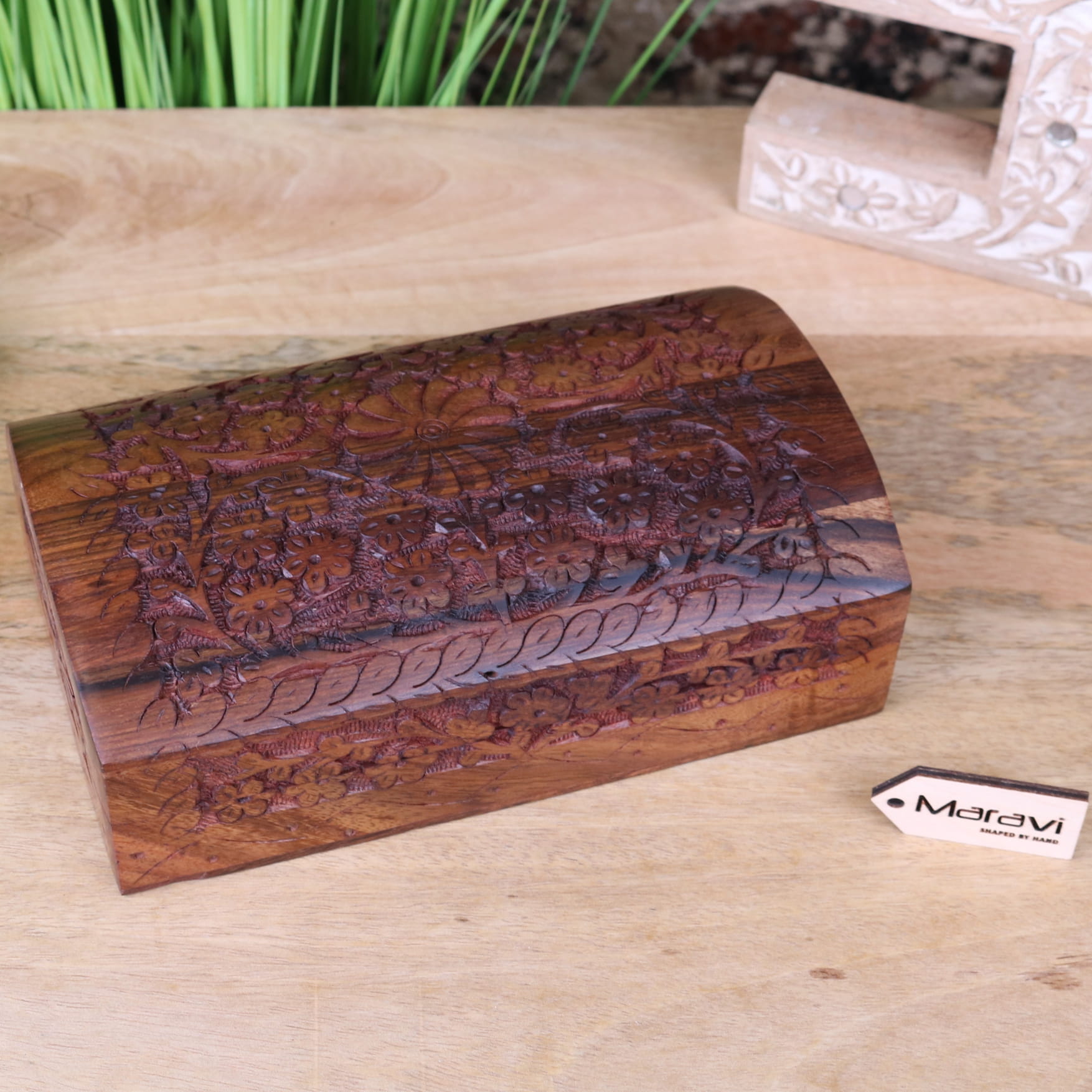 Aipur Sheesham Wood Carved Treasure Chest Box - Main Image