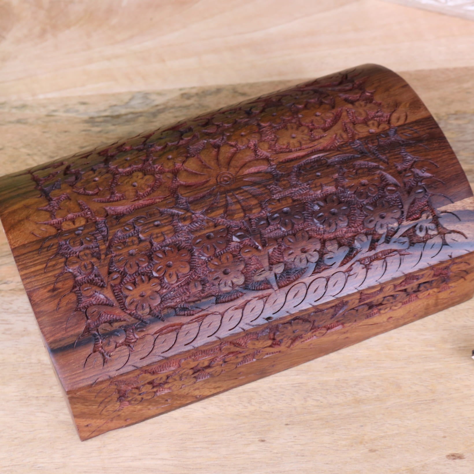 Aipur Sheesham Wood Carved Treasure Chest Box - Top View