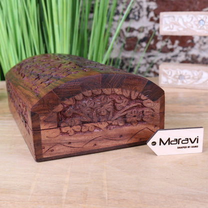 Aipur Sheesham Wood Carved Treasure Chest Box - Side View