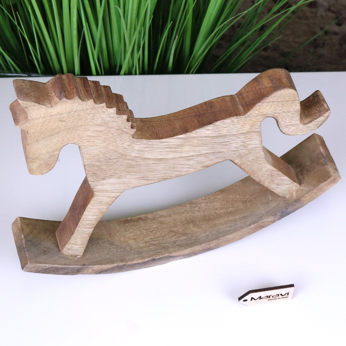 Jhal Wooden Rocking Horse Ornament 30cm - Top View