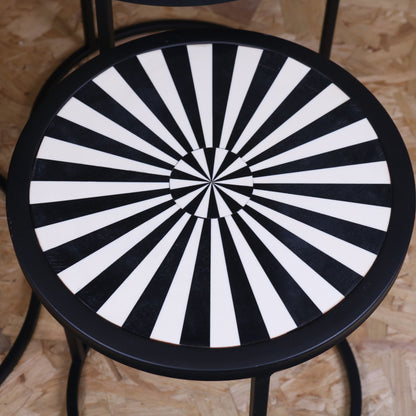 Chinta Modern Black Round Nesting Side Tables - Spiral Design Top View