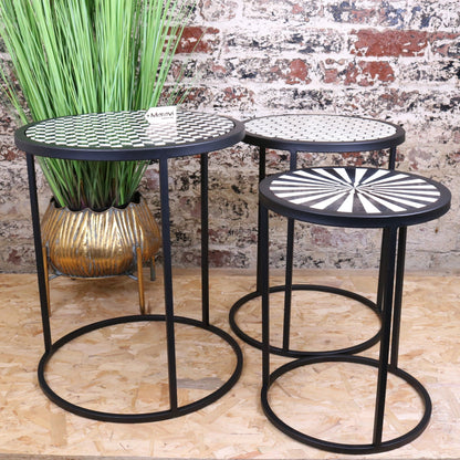 Chinta Modern Black Round Nesting Side Tables - Front View