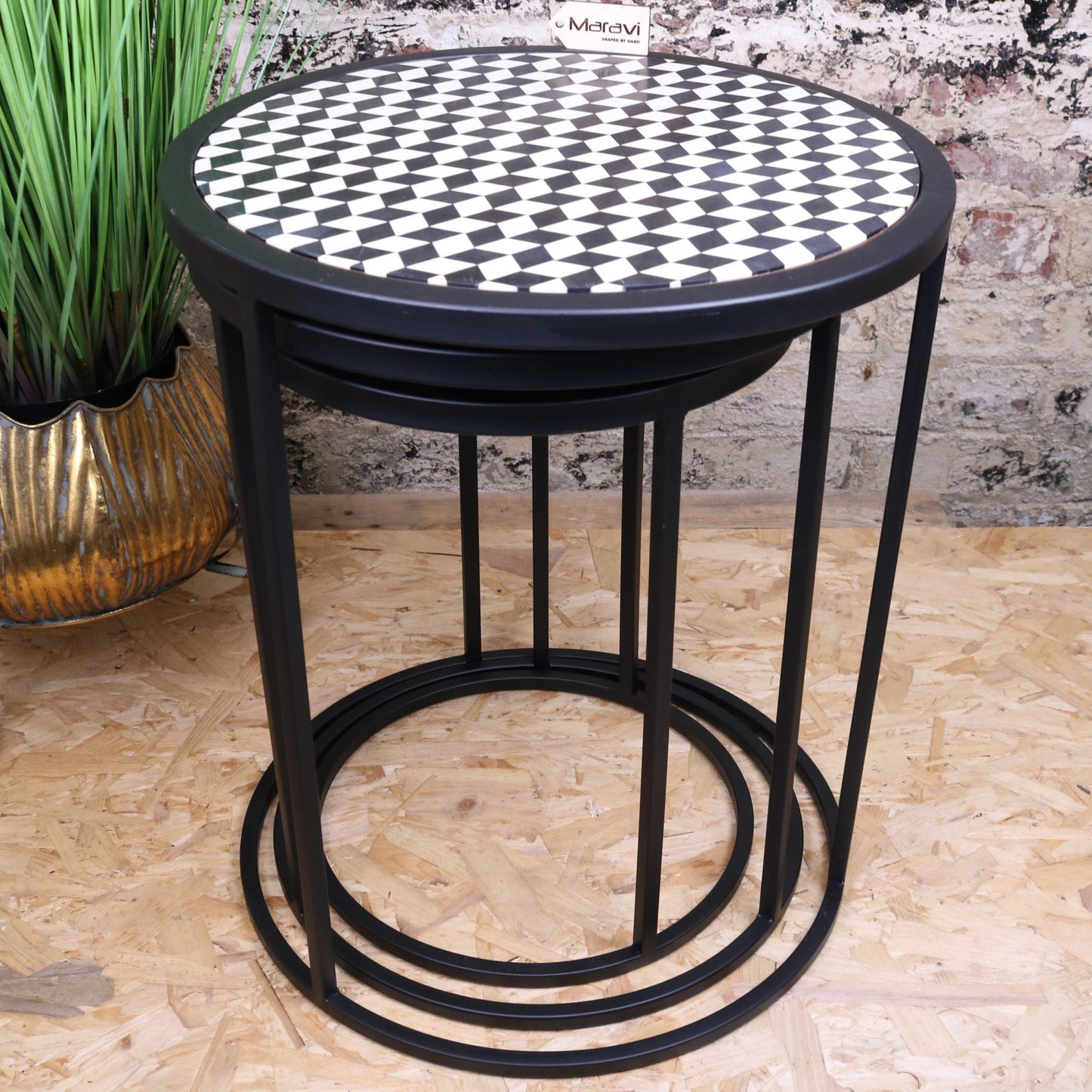 Chinta Modern Black Round Nesting Side Tables - Nested Together