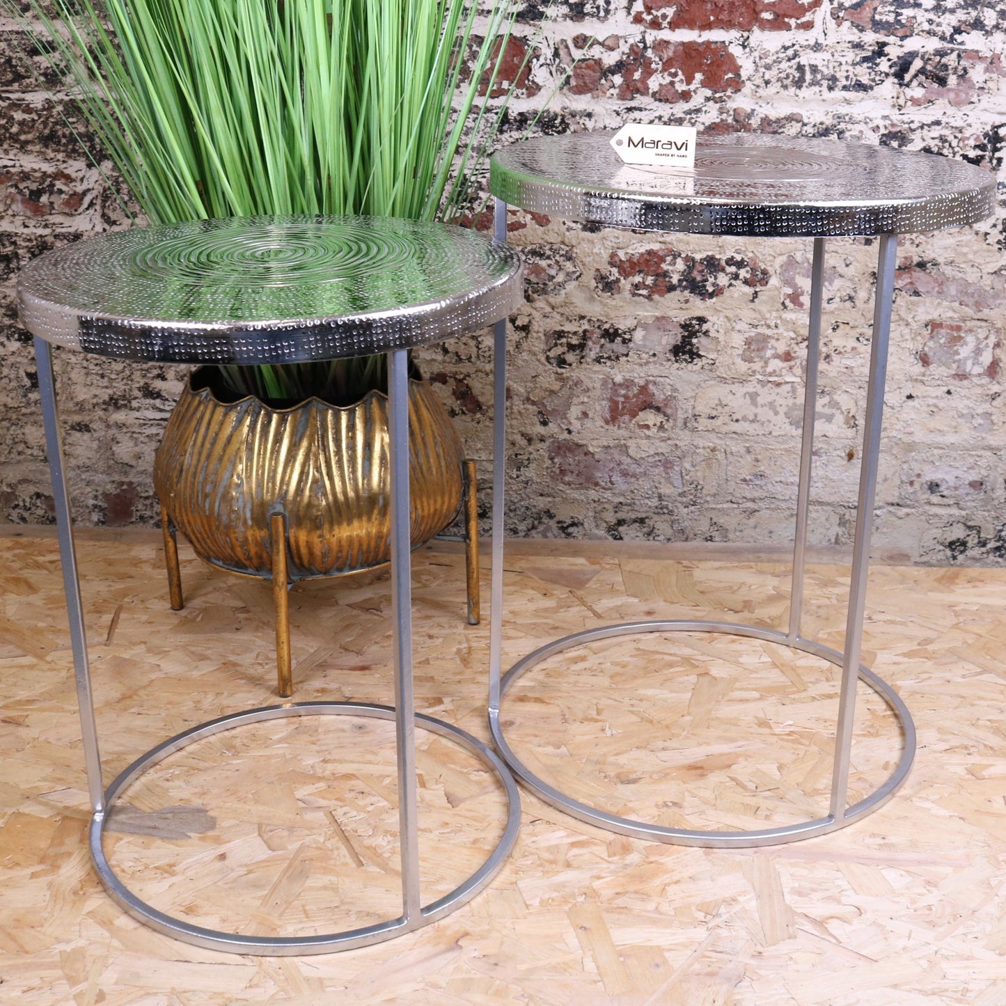 Phula Silver Side Table Set of 2 - Front View