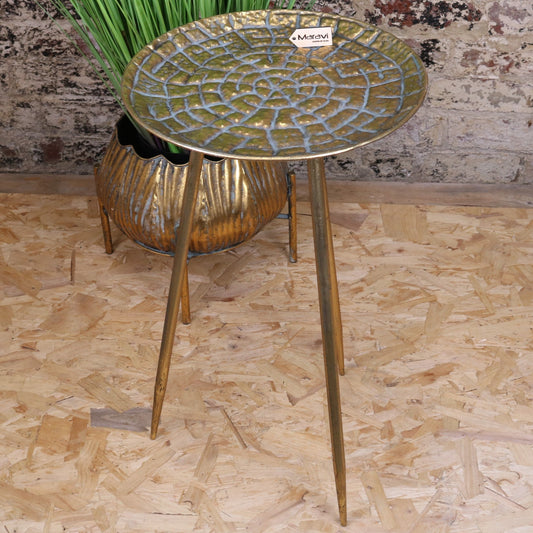 Chena Antiqued Metal Round Gold Side Table 37cm - Main Image