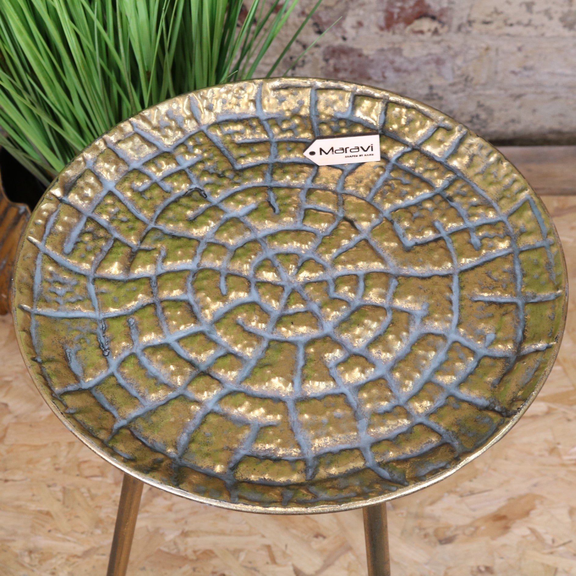 Chena Antiqued Metal Round Gold Side Table 37cm - Top View