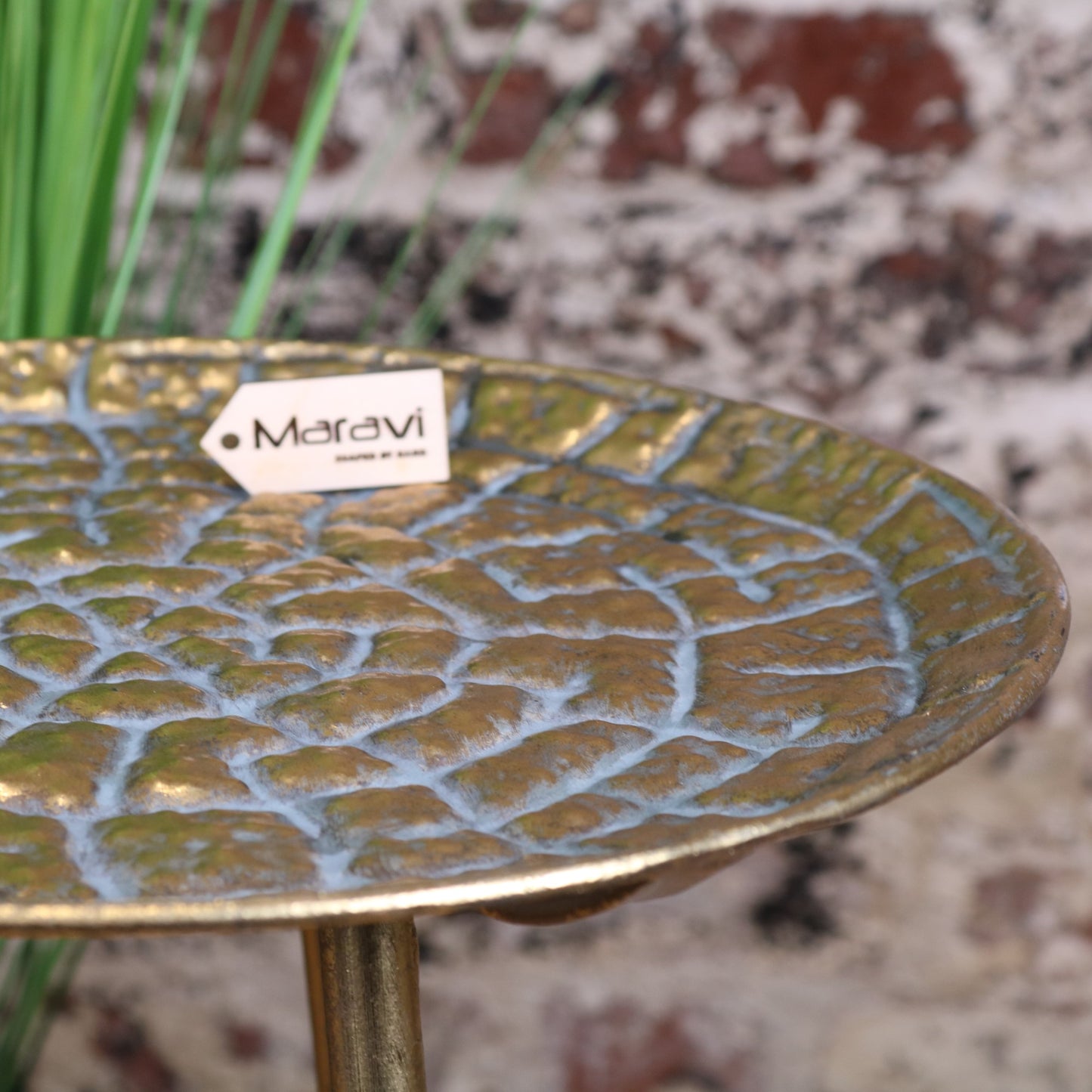 Chena Antiqued Metal Round Gold Side Table 37cm - Closeup of Design