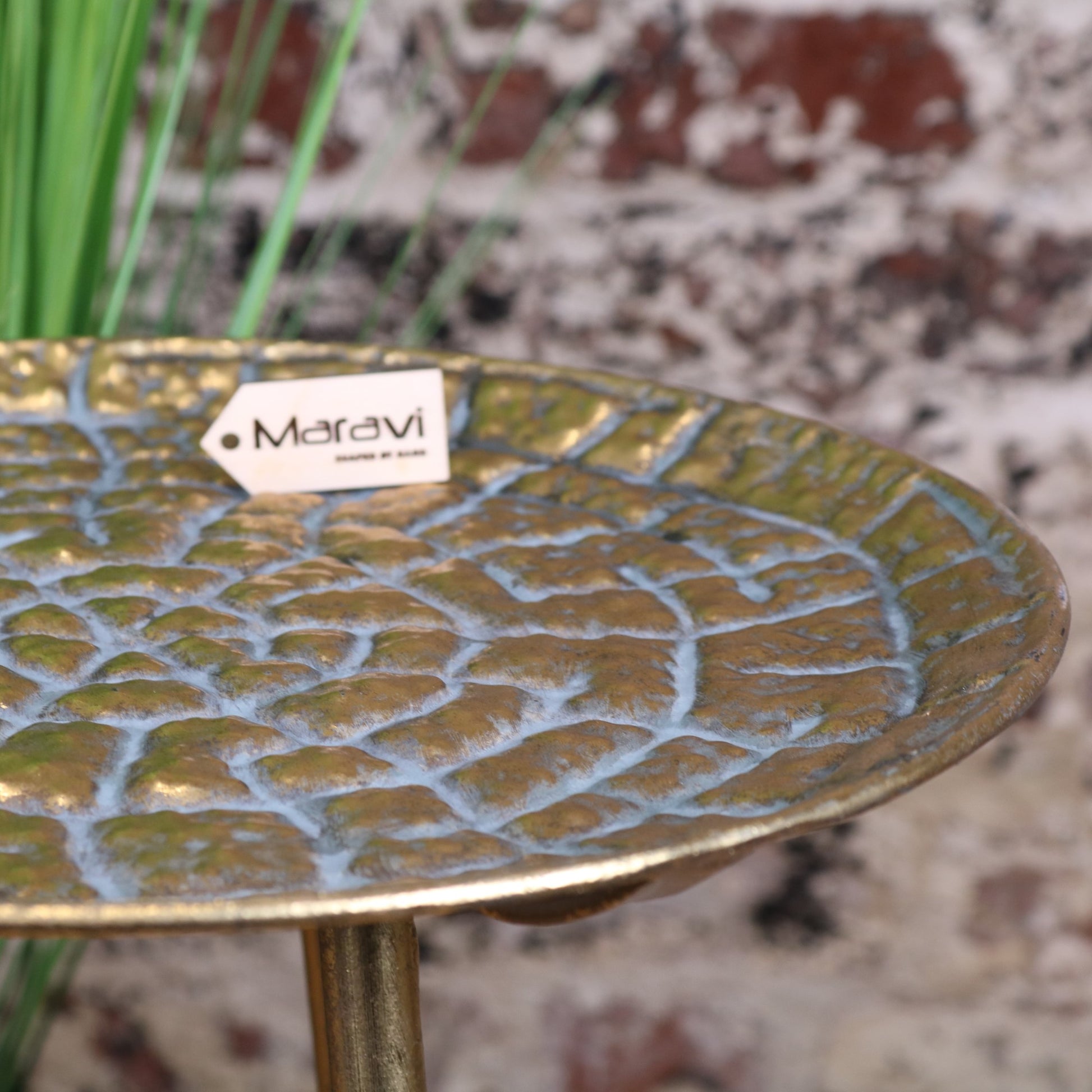 Chena Antiqued Metal Round Gold Side Table 37cm - Closeup of Design