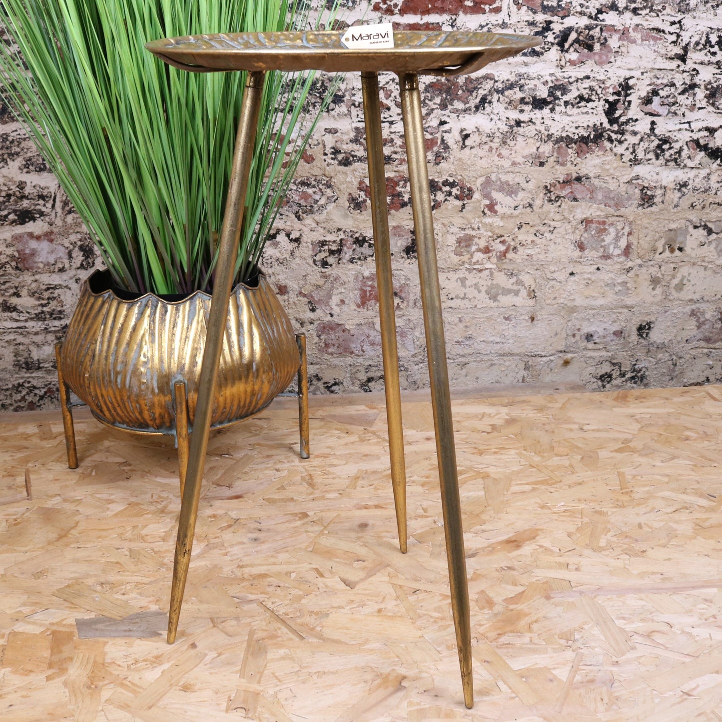 Chena Antiqued Metal Round Gold Side Table 37cm - Front View