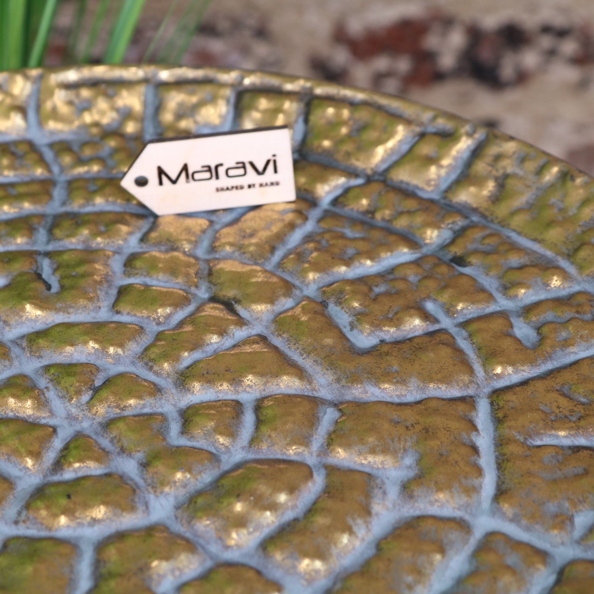 Chena Antiqued Metal Round Gold Side Table 37cm - Closeup of Design