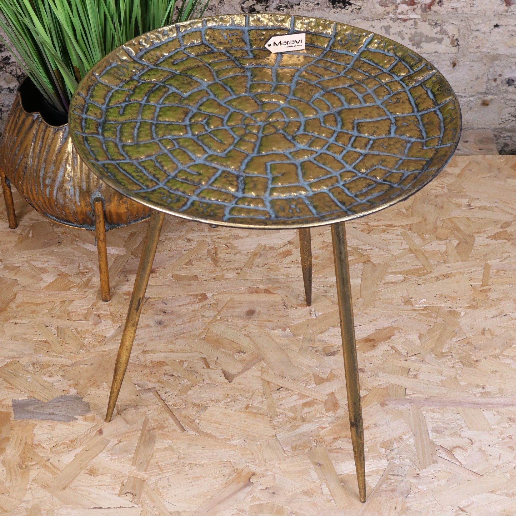 Chena Antiqued Metal Round Gold Side Table 44cm - Main Image