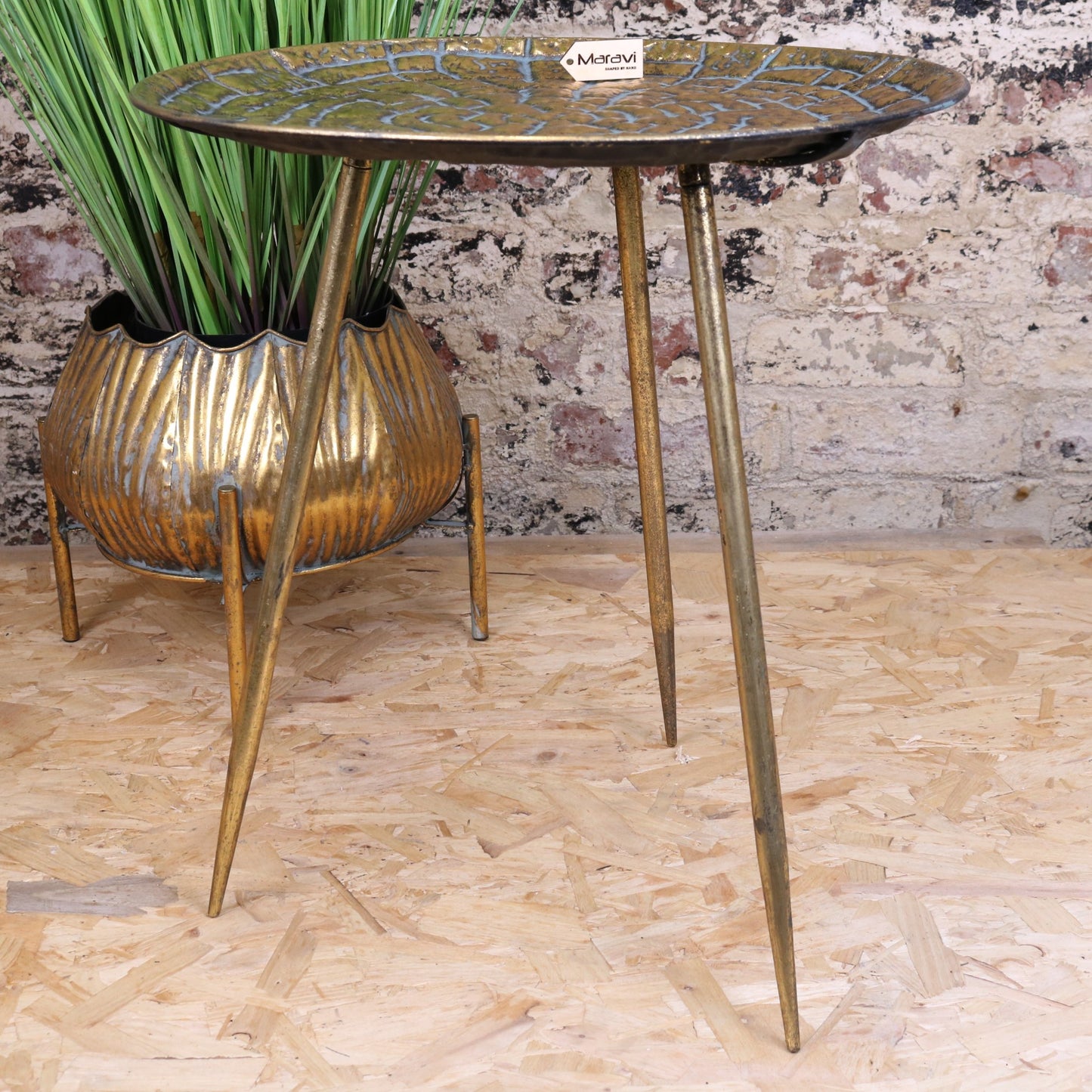 Chena Antiqued Metal Round Gold Side Table 44cm - Front View