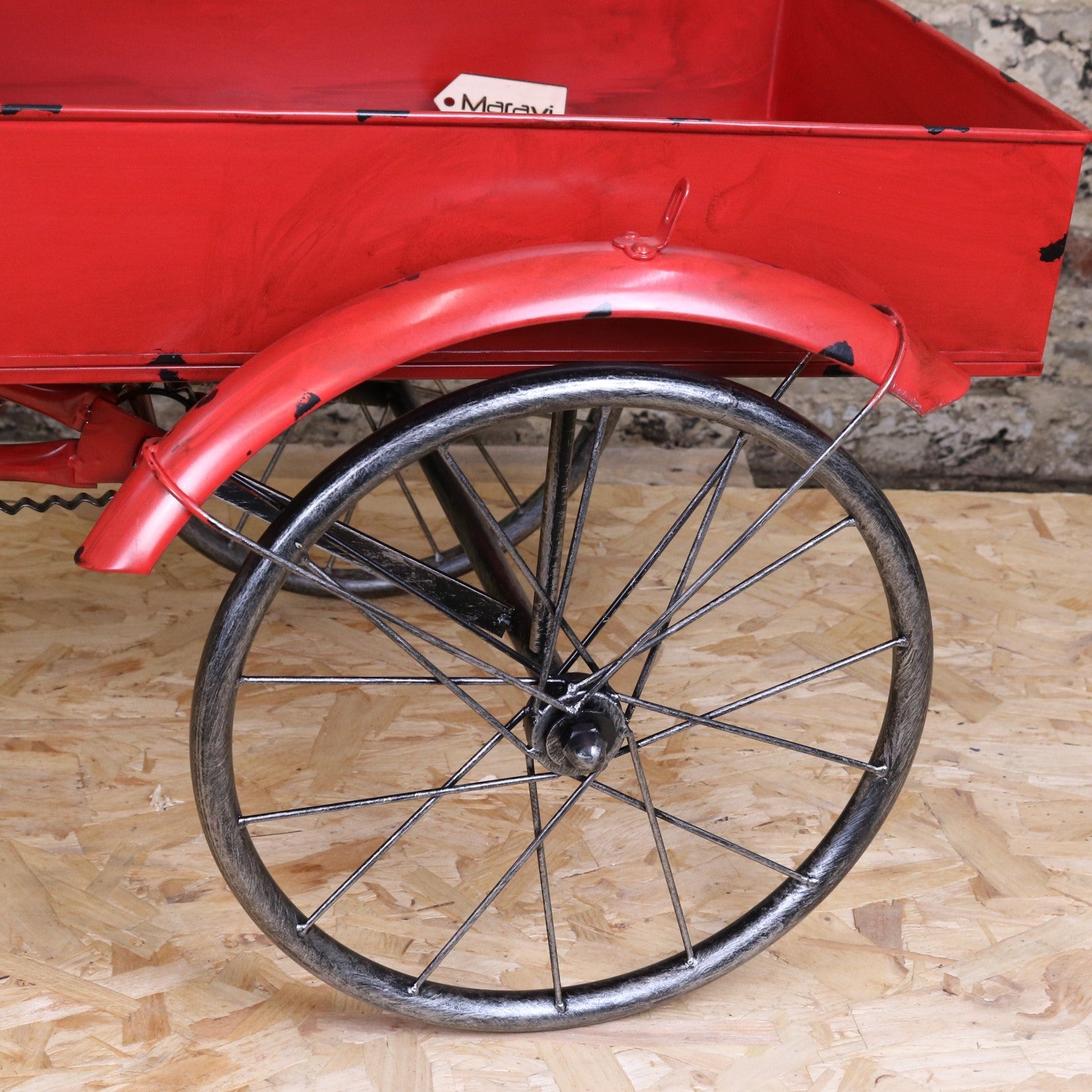 Rahi Vintage Style Mini Tricycle Ornament - Closeup of Rear Wheel