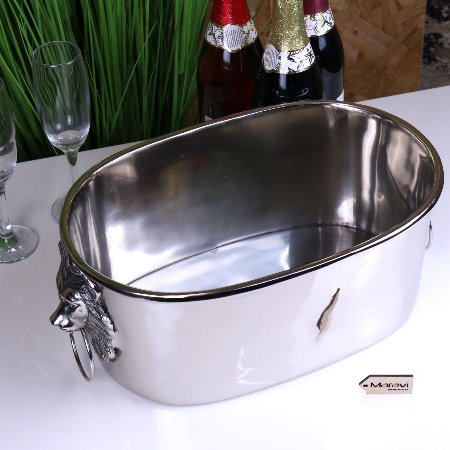 Shah Lion Handle Luxury Ice Bucket - Angled Top View wiithout Ice