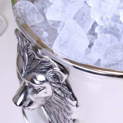 Shah Lion Handle Luxury Ice Bucket - Closeup of Rim with Ice