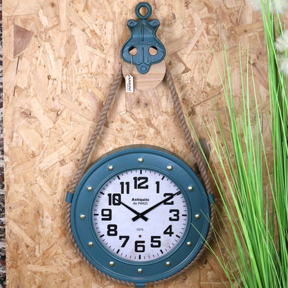 Nautical Wall Clock with Rope and Pulley - Main Image