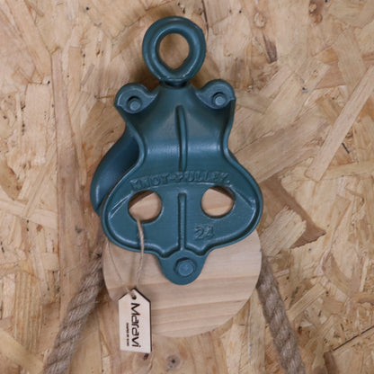 Nautical Wall Clock with Rope and Pulley - Closeup of Pulley