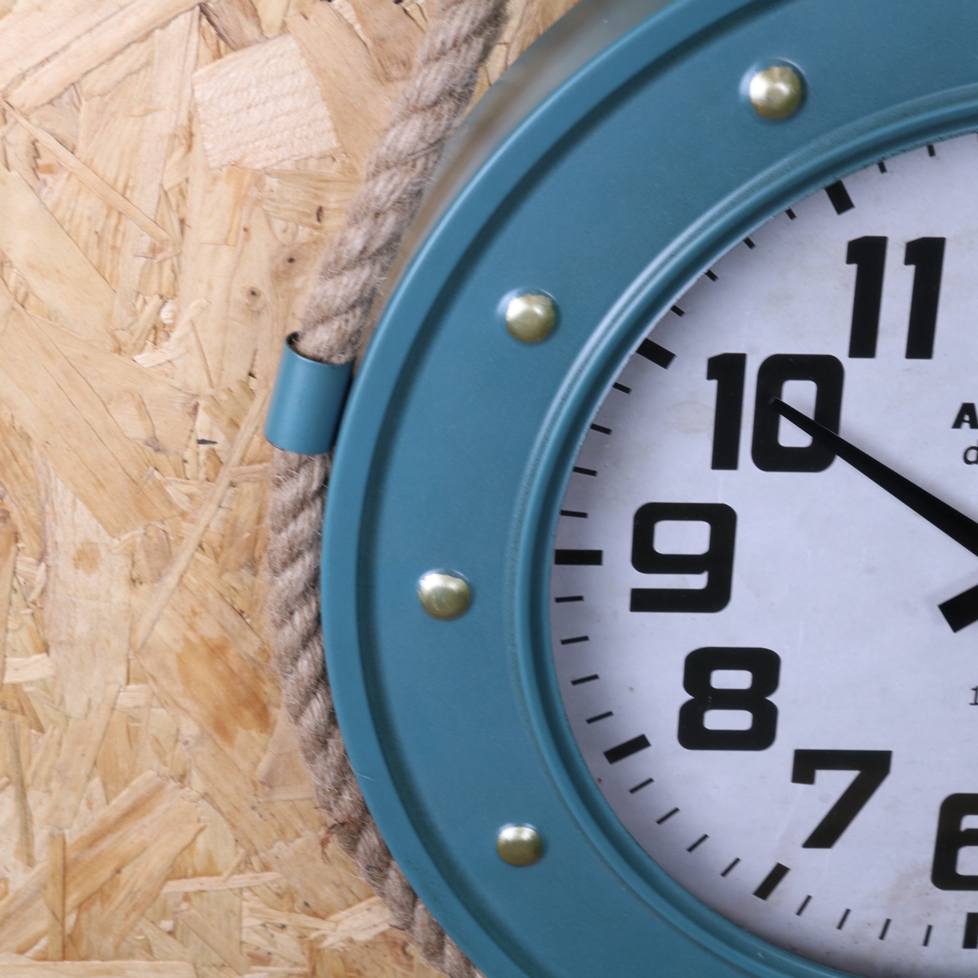 Nautical Wall Clock with Rope and Pulley - Closeup of Edge of CLock Face