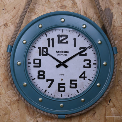 Nautical Wall Clock with Rope and Pulley - Showing Clock Face