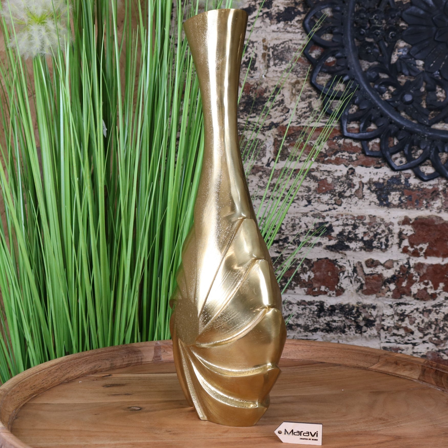 Bedi Metal Gold Vase Swirl Design 48cm - Side View