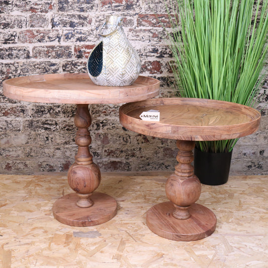 Ucha Set of 2 Wooden Pedestal Side Tables - Main Image