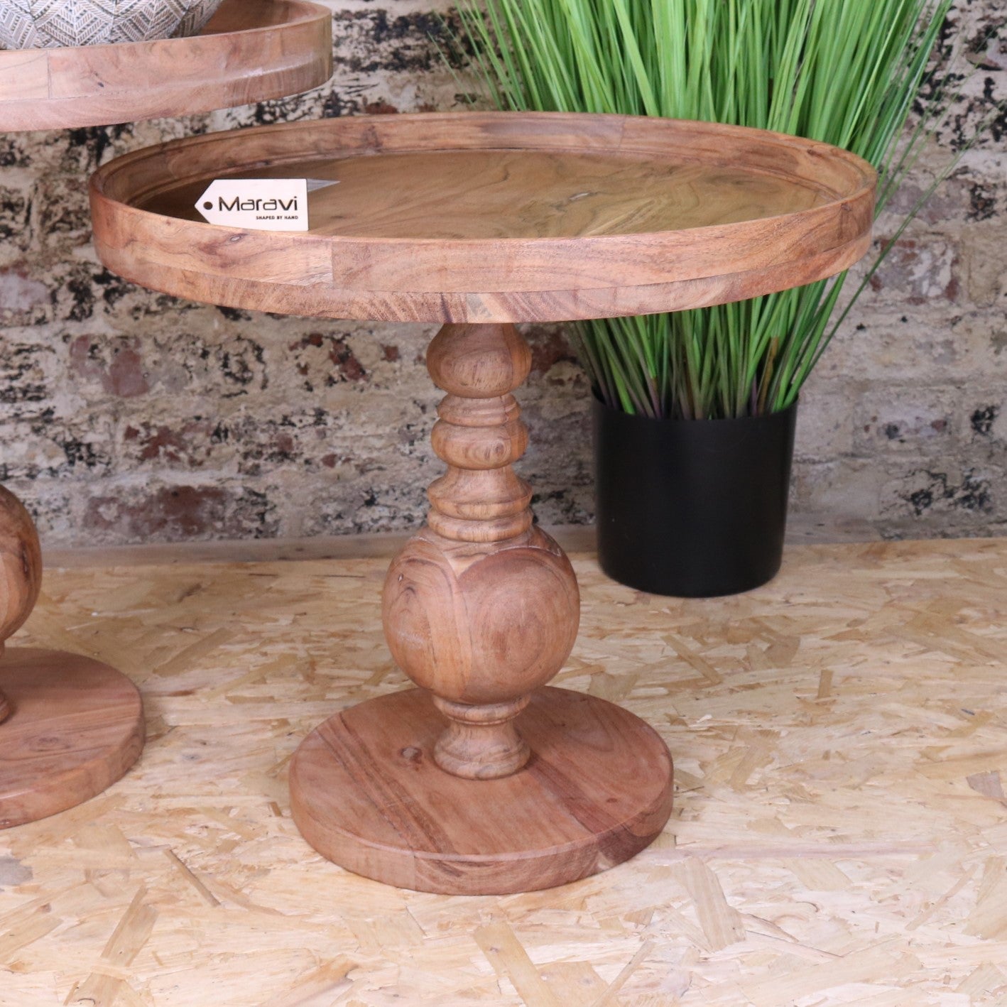 Ucha Set of 2 Wooden Pedestal Side Tables - Small Table