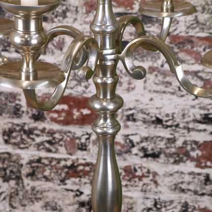 Zira Antiqued Gold 5 Candle Candelabra Centerpiece 84cm - Closeup of Filigree Arms