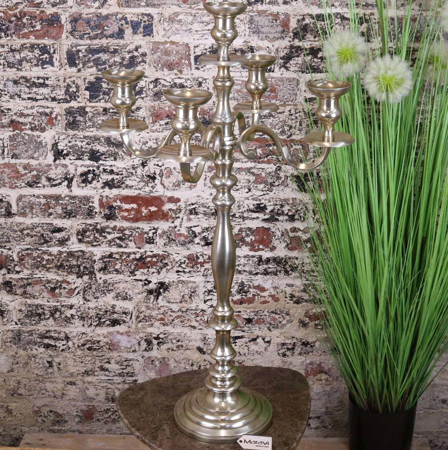 Zira Antiqued Gold 5 Candle Candelabra Centerpiece 84cm - Main Image without Candles