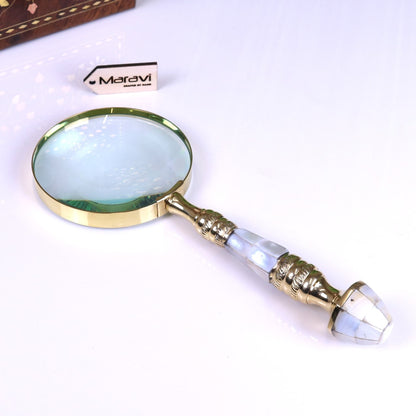 Yala Reading Magnifying Glass 10cm Mother of Pearl Brass Handle - Top View