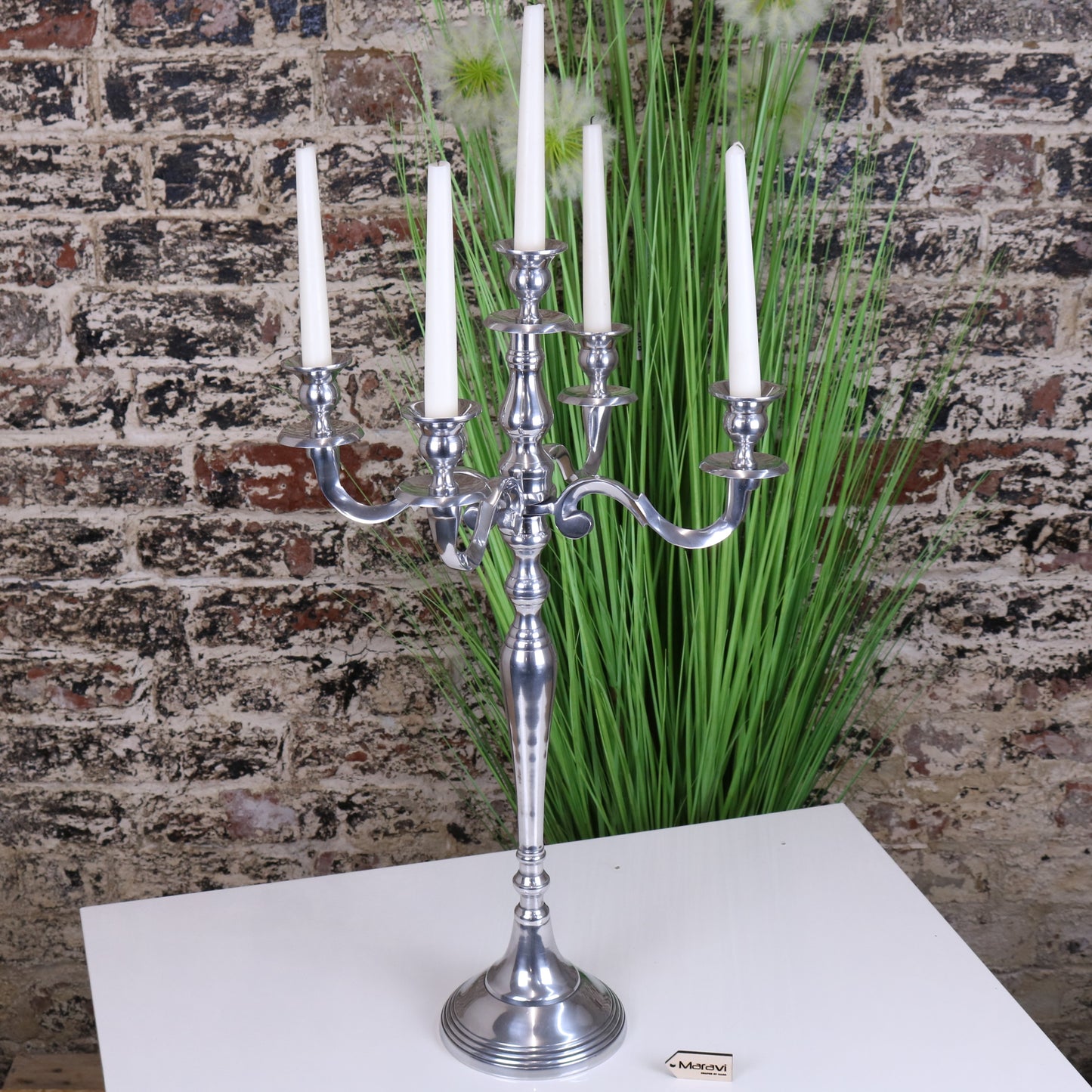 Mula Polished Silver 5 Candle Candelabra Centerpiece 62cm - Main Image