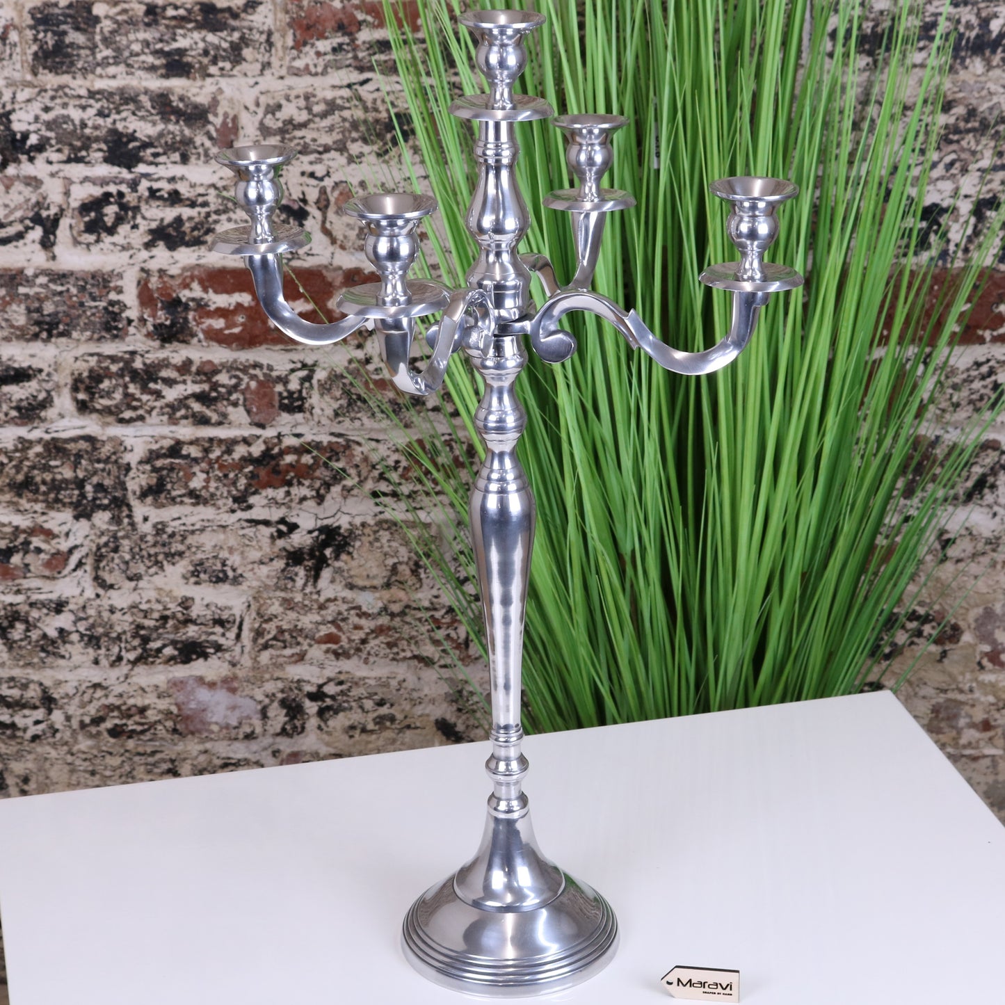 Mula Polished Silver 5 Candle Candelabra Centerpiece 62cm - No candles main image