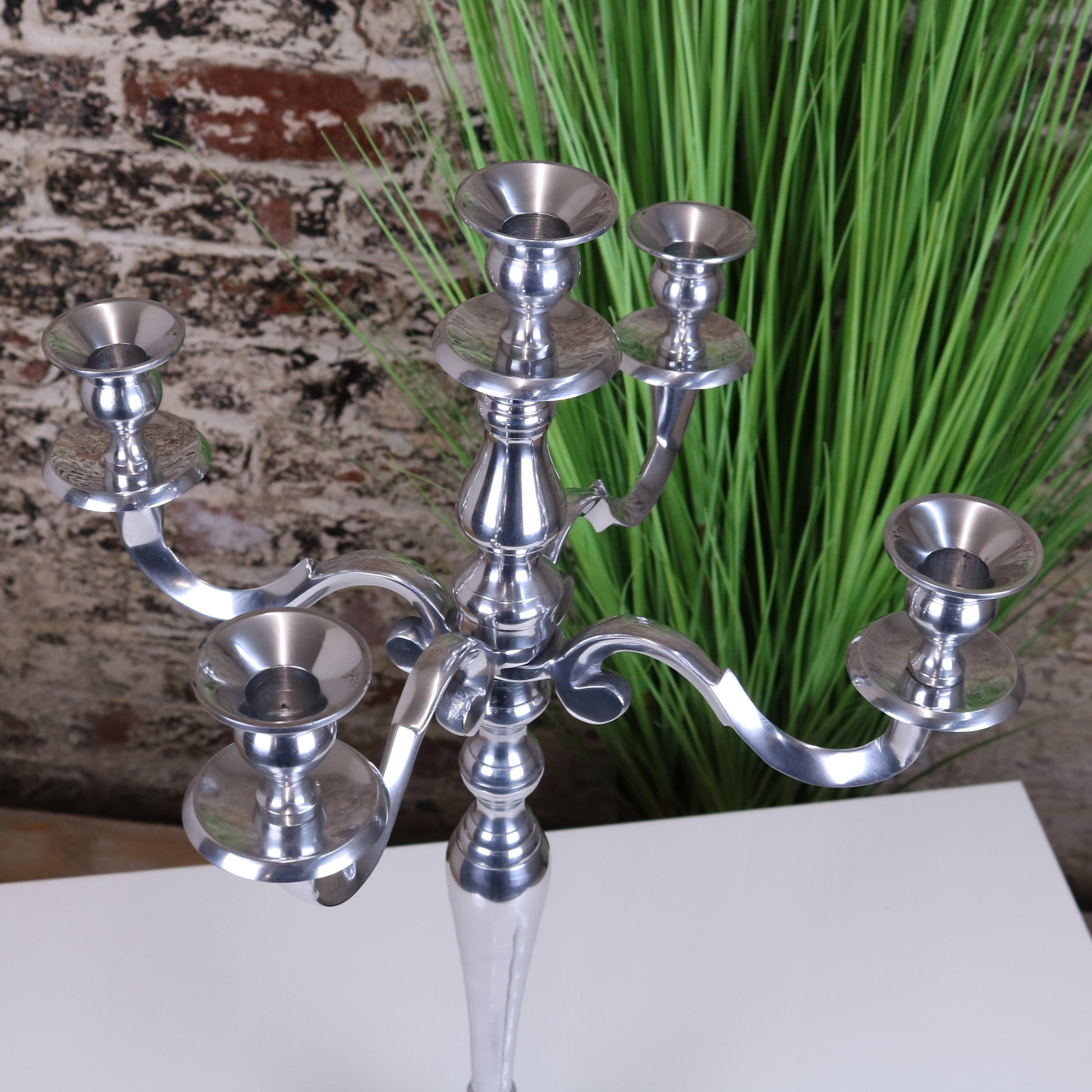 Mula Polished Silver 5 Candle Candelabra Centerpiece 62cm - Top View