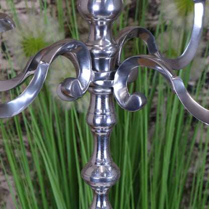 Mula Polished Silver 5 Candle Candelabra Centerpiece 105cm - Closeup of Filagree Design