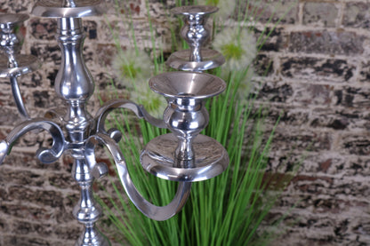 Mula Polished Silver 5 Candle Candelabra Centerpiece 105cm - Side view of Candle Holder