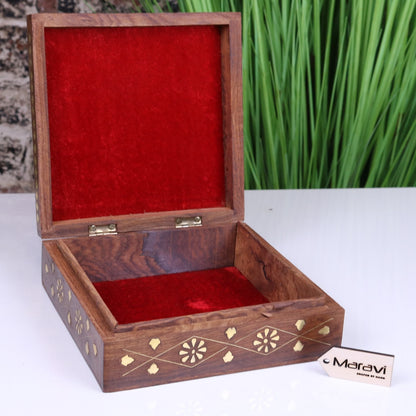 Lila Sheesham Wood Trinket Box Brass Inlay - Opened Box