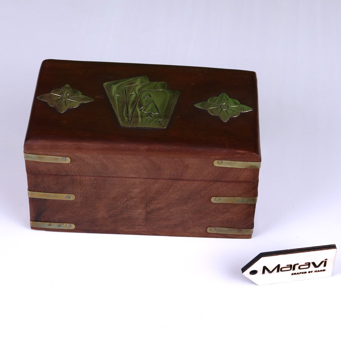 Kora Double Playing Card Box Sheesham Wood - Angled Top View