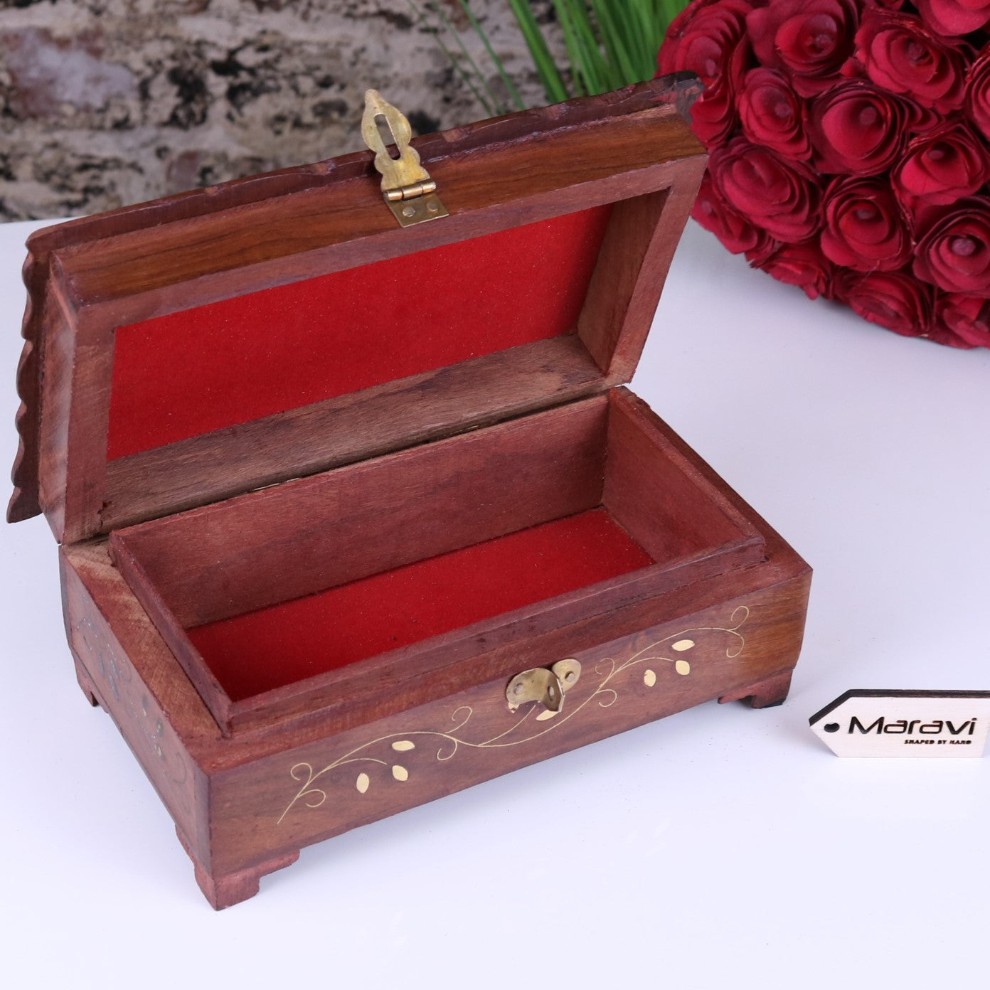 Bori Small Wooden Jewellery Box Vintage Style - Opened Box