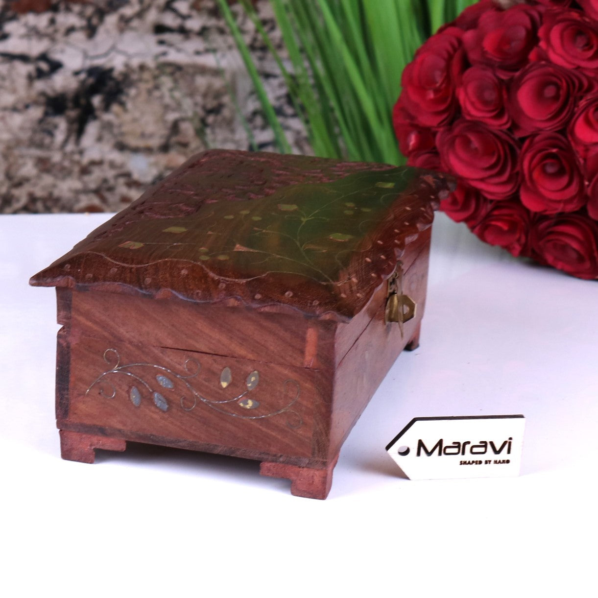 Bori Small Wooden Jewellery Box Vintage Style - Side View