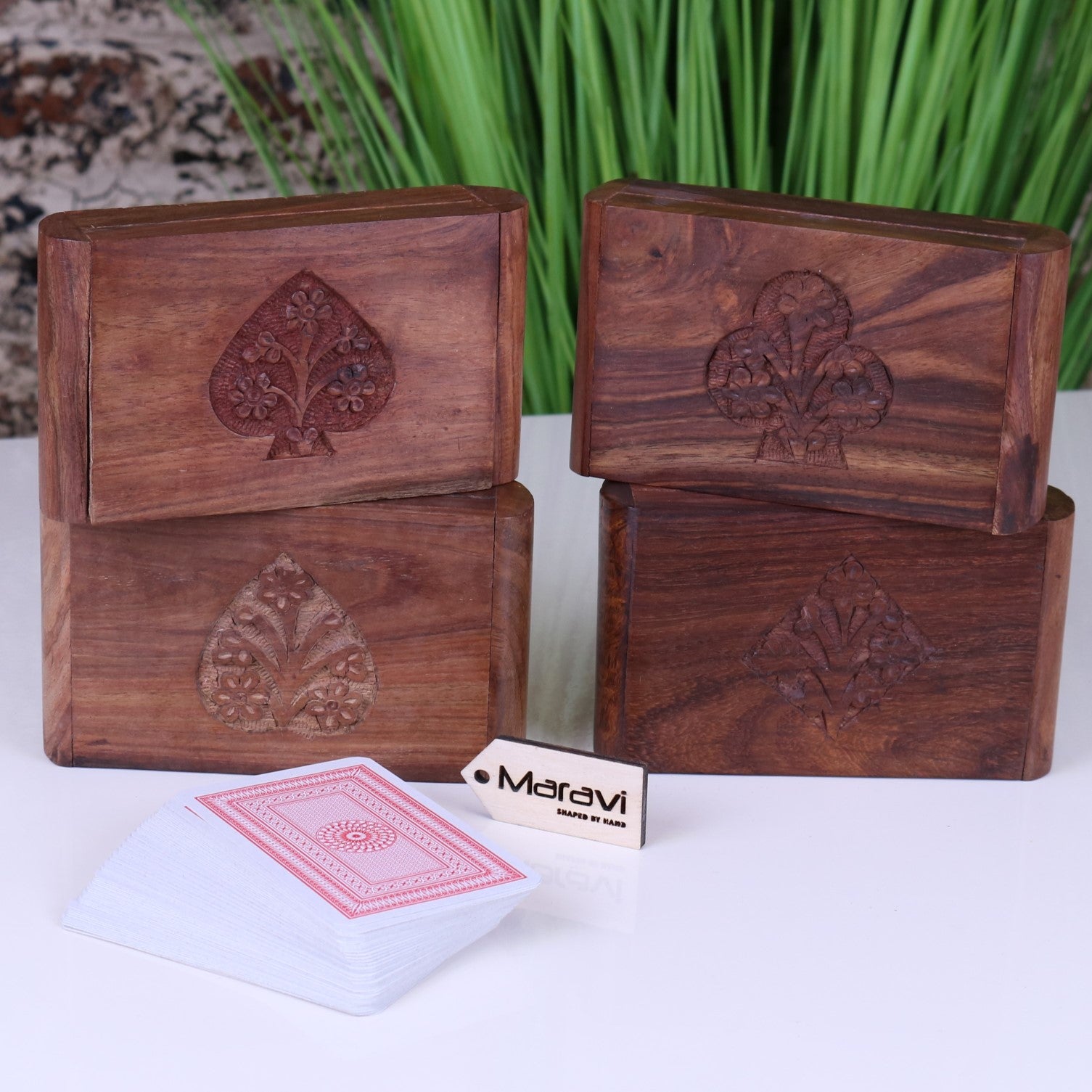 Fata Wooden Playing Card Box Set of 4 Sheesham Wood - Main Image