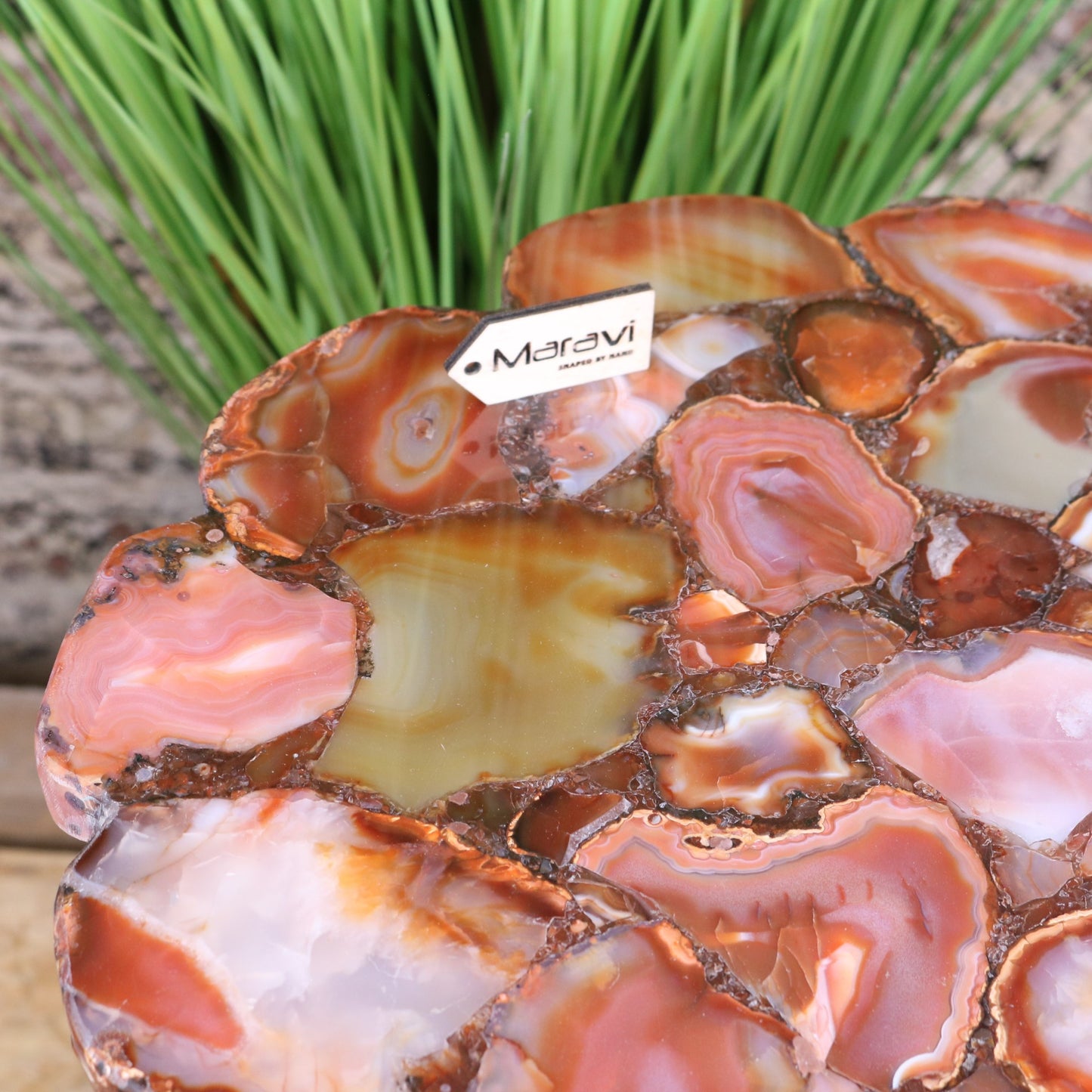 Aroli Red Agate Side Table - Closeup of Red Agate