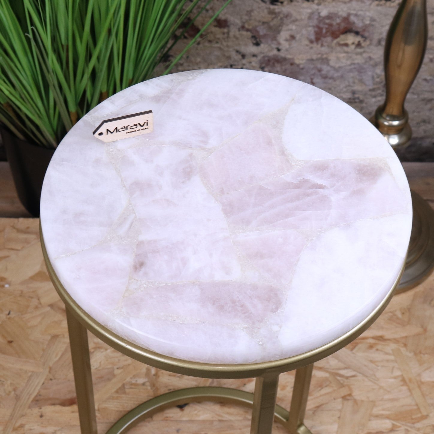 Bela Rose Quartz Side Table - Top View