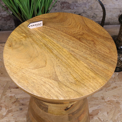 Tura Conical Mango Wood Side Table - Top View