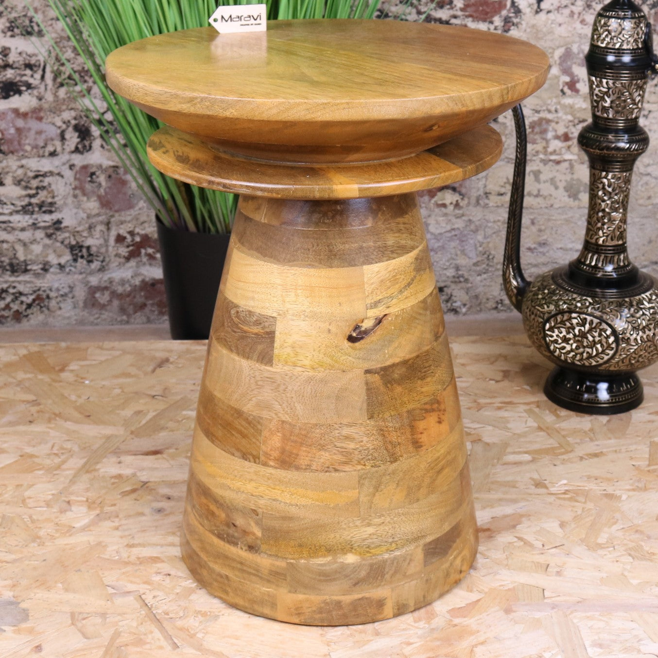 Tura Conical Mango Wood Side Table - Front View