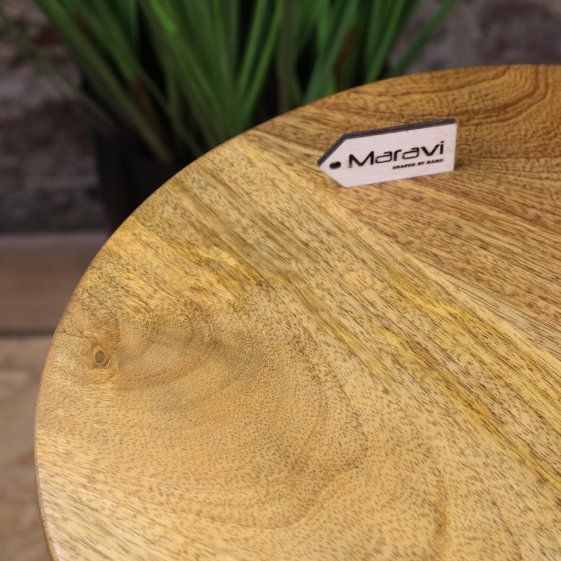 Tura Conical Mango Wood Side Table - Closeup of Wood Grain