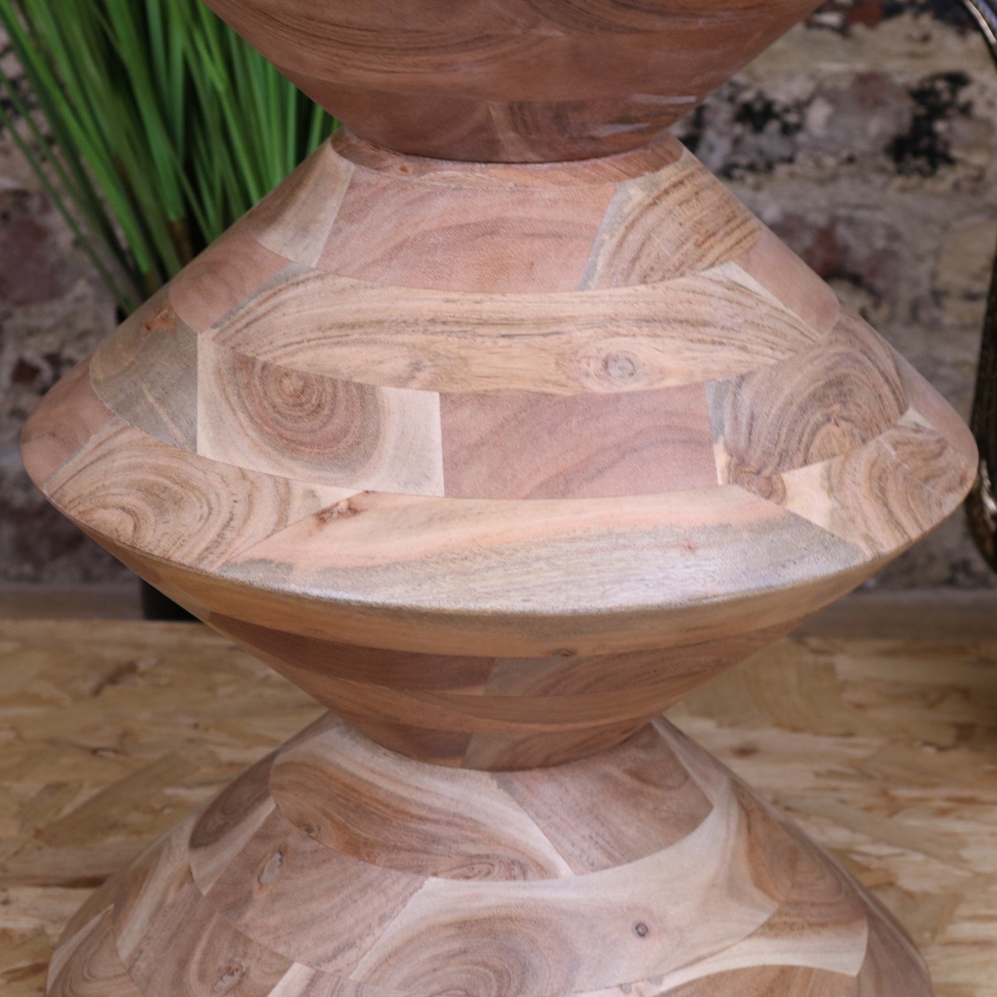 Ujha Totem Side Table Acacia Wood - Closeup of Mid Section