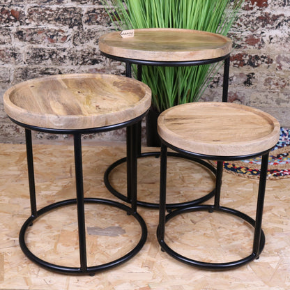 Juna Round Set of 3 Tables Mango Wood - Front View Separated Out