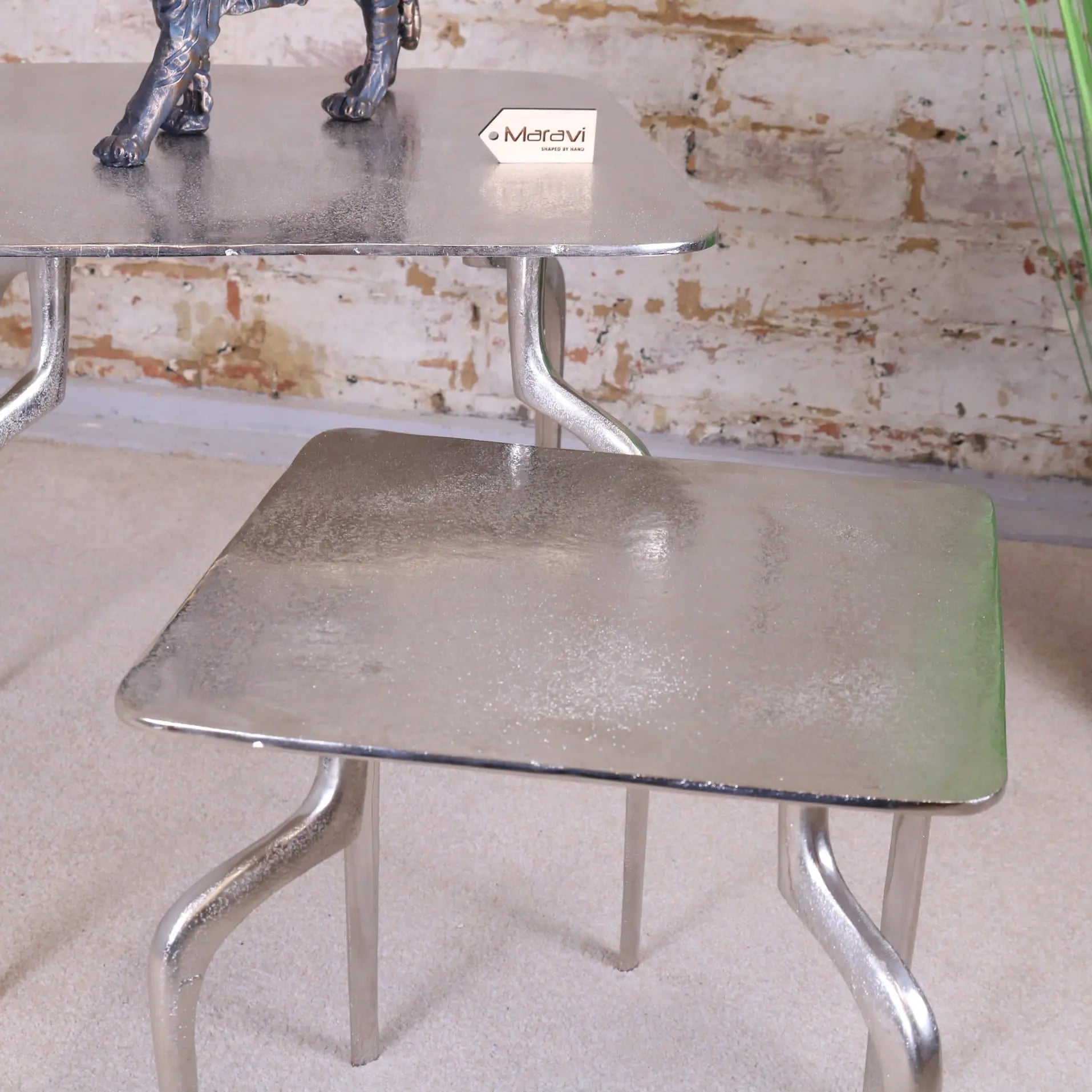 Sabna Set of 2 Metal Square Side Tables - Closeup of Small Table